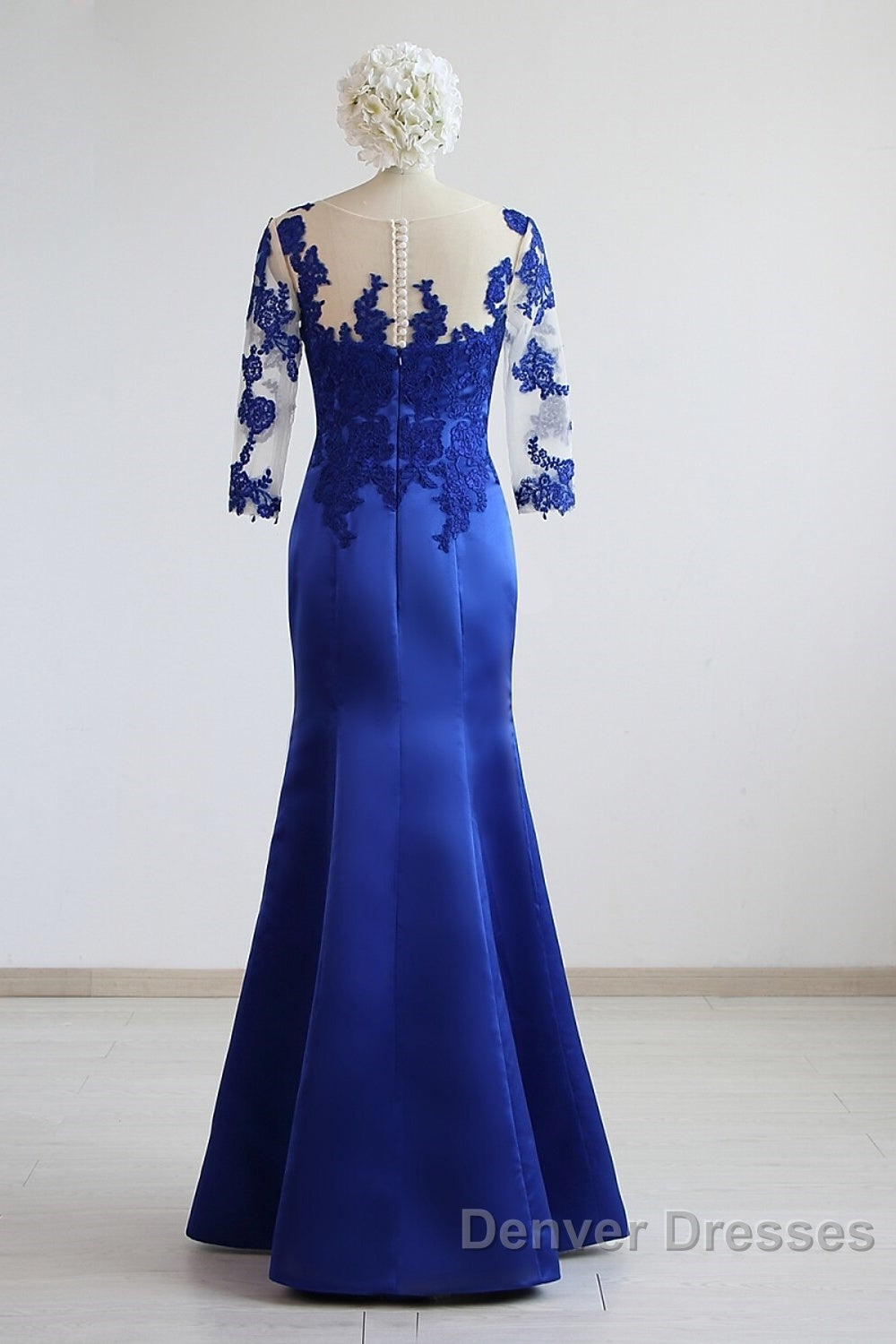 Mermaid / Trumpet Evening Gown Elegant Dress Formal Floor Length Half Sleeve Illusion Neck Satin With Pleats Secondary image