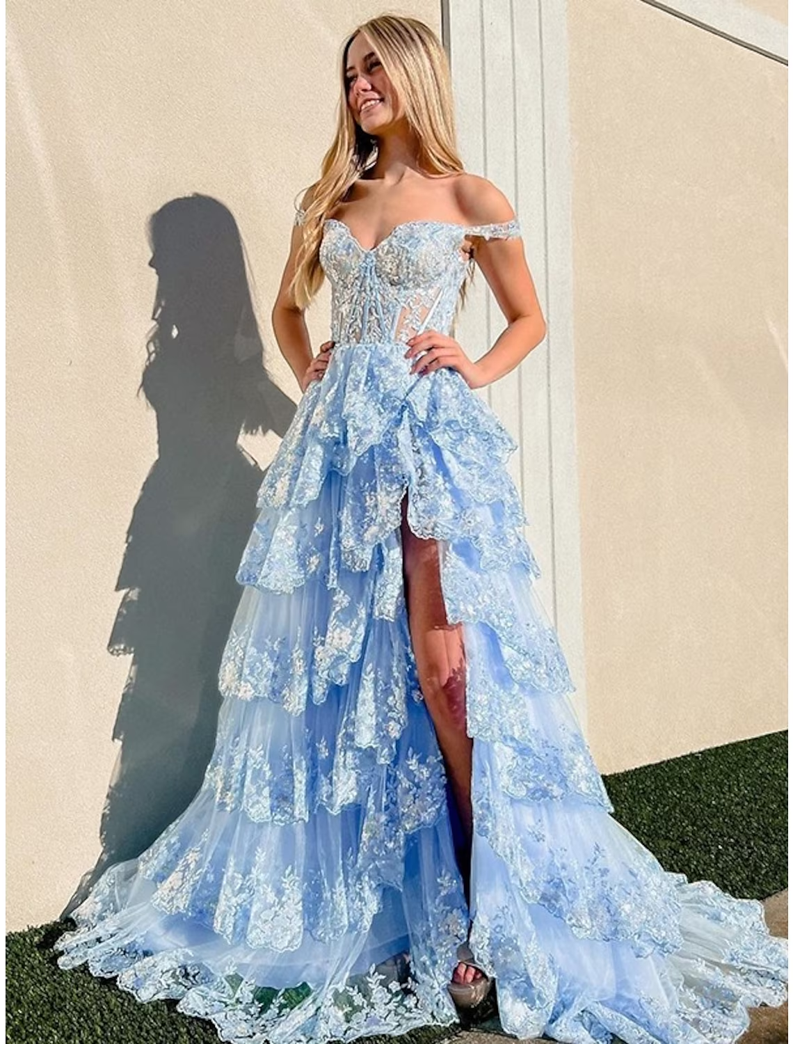 Mermaid / Trumpet Prom Dress Corsets Dress Formal Court Train Sleeveless Off Shoulder Tulle With Sequin Slit