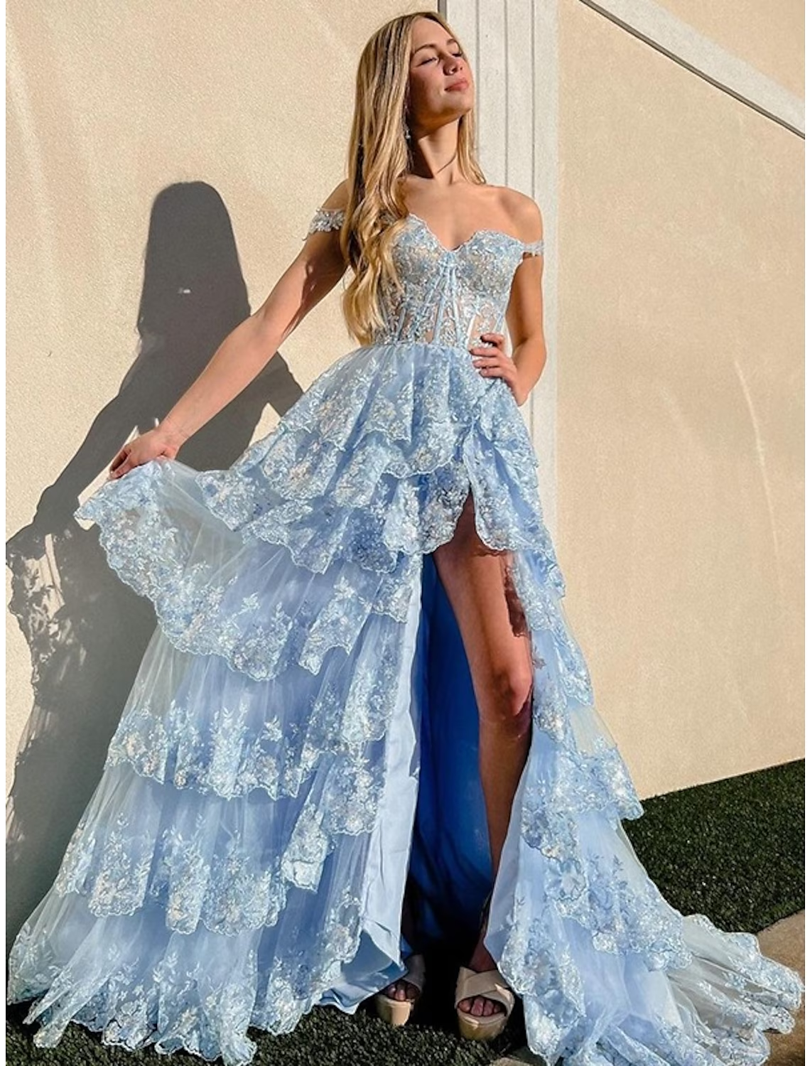 Mermaid / Trumpet Prom Dress Corsets Dress Formal Court Train Sleeveless Off Shoulder Tulle With Sequin Slit