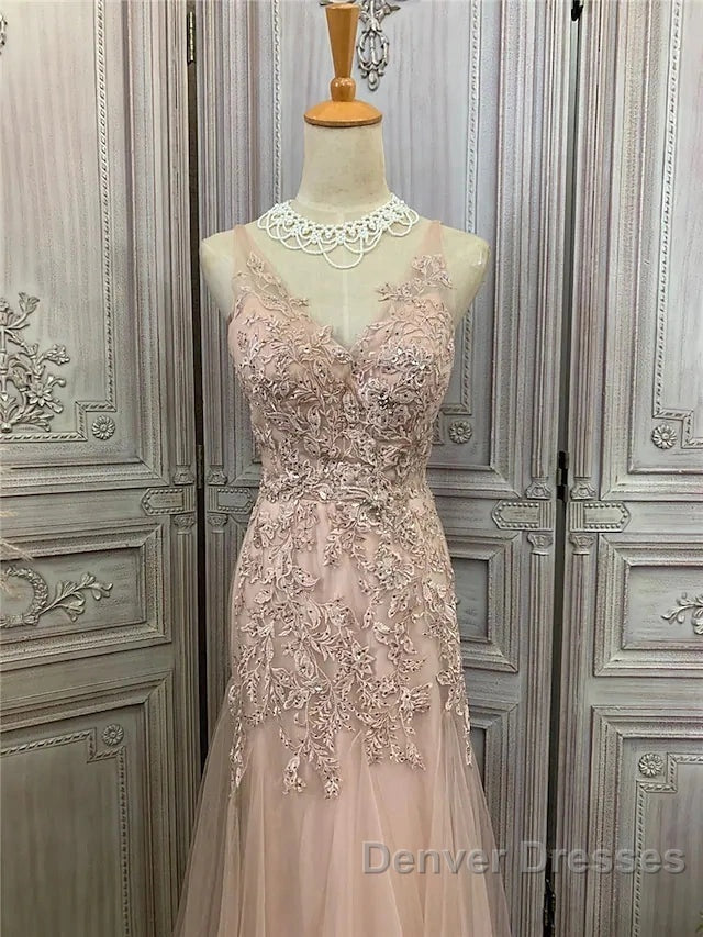 Mermaid / Trumpet Prom Dress Maxi Dress Party Wear Sweep / Brush Train Sleeveless V Neck Tulle With Appliques