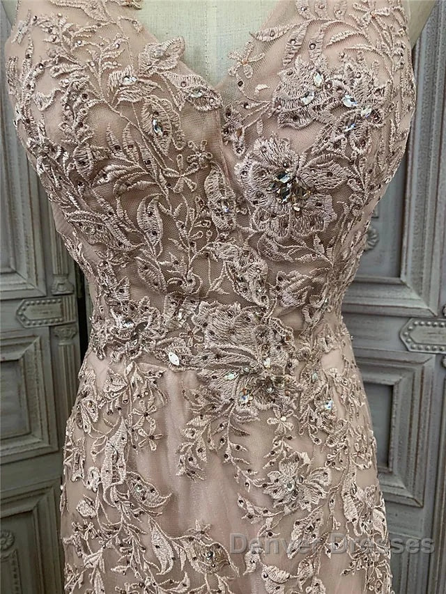 Mermaid / Trumpet Prom Dress Maxi Dress Party Wear Sweep / Brush Train Sleeveless V Neck Tulle With Appliques