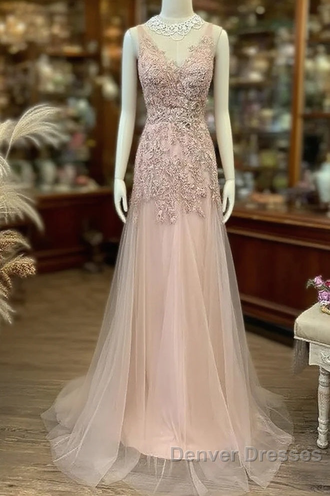 Mermaid / Trumpet Prom Dress Maxi Dress Party Wear Sweep / Brush Train Sleeveless V Neck Tulle With Appliques Main image