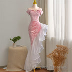 Mermaid / Trumpet Prom Dress Party Dress Evening Party Floor Length Sleeveless Off Shoulder Tulle with Pearls Sequin