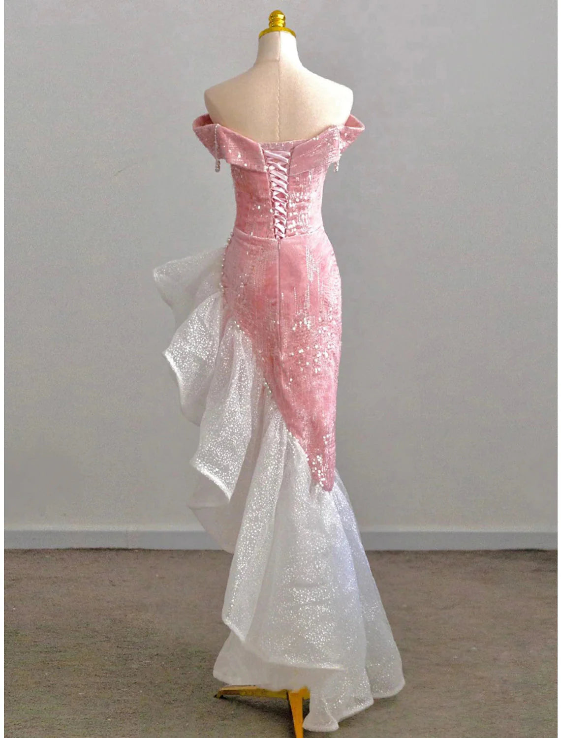 Mermaid / Trumpet Prom Dress Party Dress Evening Party Floor Length Sleeveless Off Shoulder Tulle With Pearls Sequin Secondary image