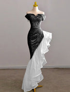 Mermaid / Trumpet Prom Dress Party Dress Evening Party Floor Length Sleeveless Off Shoulder Tulle With Pearls Sequin