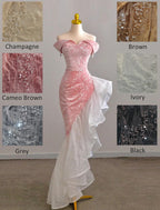 Mermaid / Trumpet Prom Dress Party Dress Evening Party Floor Length Sleeveless Off Shoulder Tulle With Pearls Sequin