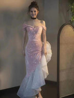 Mermaid / Trumpet Prom Dress Party Dress Evening Party Floor Length Sleeveless Off Shoulder Tulle With Pearls Sequin