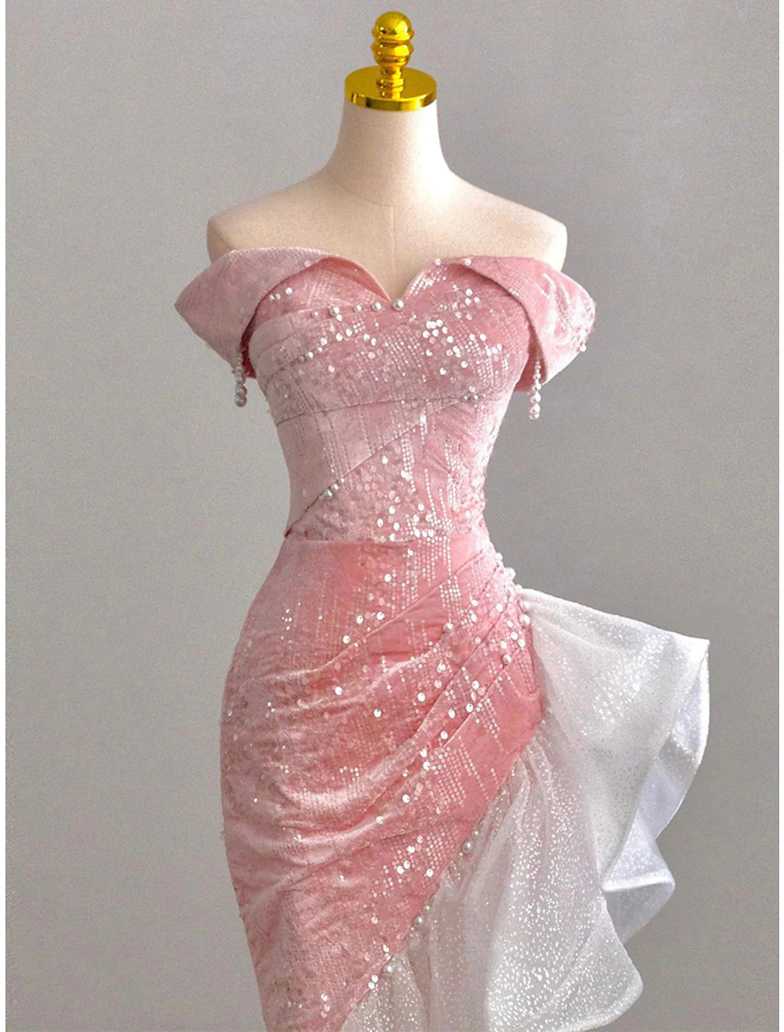 Mermaid / Trumpet Prom Dress Party Dress Evening Party Floor Length Sleeveless Off Shoulder Tulle With Pearls Sequin