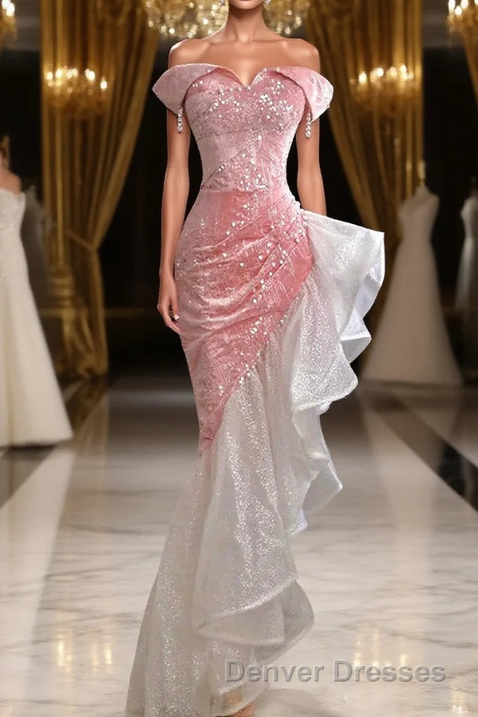 Mermaid / Trumpet Prom Dress Party Dress Evening Party Floor Length Sleeveless Off Shoulder Tulle with Pearls Sequin