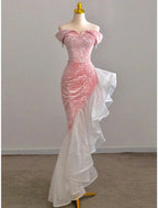 Mermaid / Trumpet Prom Dress Party Dress Evening Party Floor Length Sleeveless Off Shoulder Tulle With Pearls Sequin