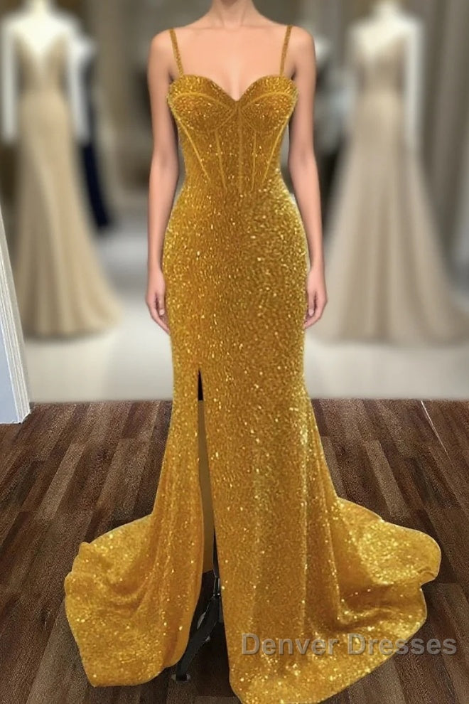 Mermaid / Trumpet Prom Dress Sexy Dress Formal Sweep / Brush Train Sleeveless Sweetheart Sequined Backless With Sequin Slit Main image