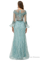 Mermaid Tulle Beading Long Sleeve Prom Dresses