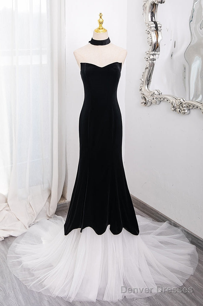 Mermaid Tulle Velvet Black Long Prom Dress, Mermaid Long Formal Dress Secondary image