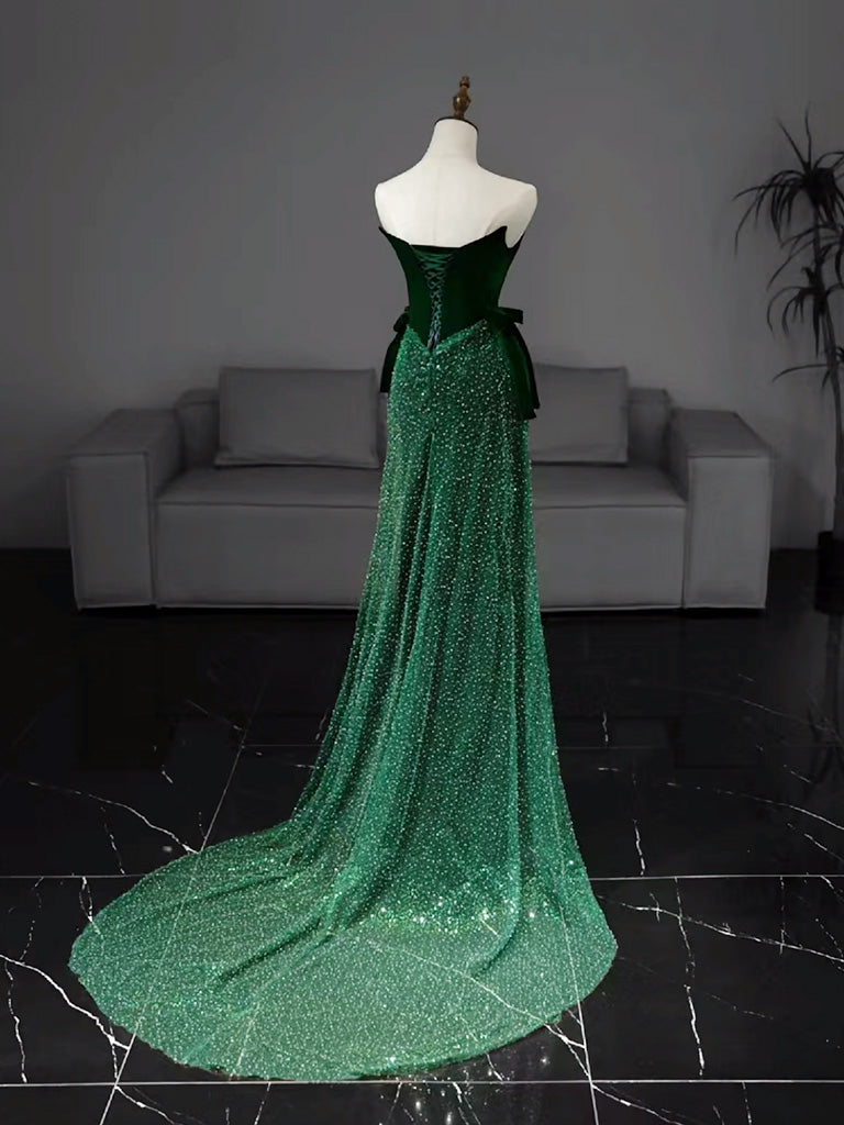 Mermaid Tulle Velvet Green Long Prom Dress, Green Long Formal Dress Secondary image
