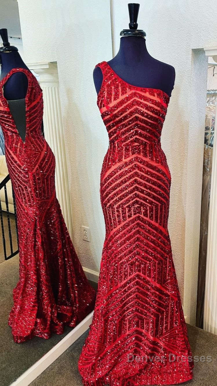 Mermaid Unique One Shoulder Sequins Prom Dress