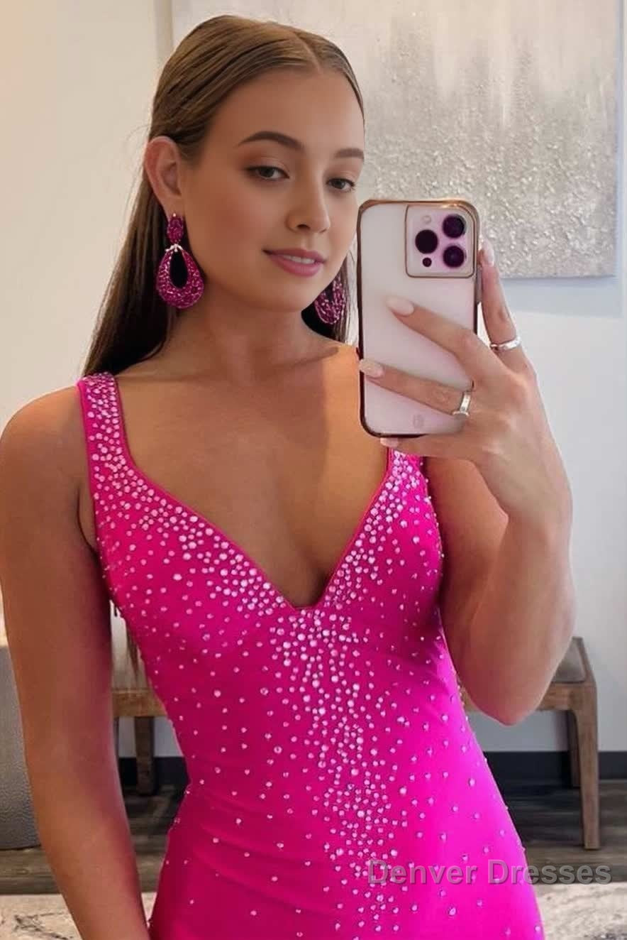 Mermaid V-Neck Beaded Satin Prom Dress with Cross Back Secondary image