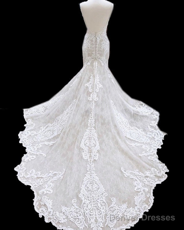 Mermaid V Neck Empire Wedding Dress Lace Open Back Secondary image