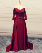 Mermaid V Neck Lace Sleeved Evening Dress Off The Shoulder