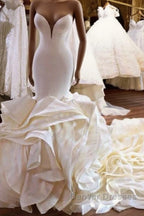 Mermaid V-neck Long Train Chiffon Lotus Leaf Hem Wedding Dress