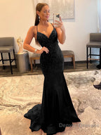 Mermaid V Neck Red Glitter Satin Prom Dress