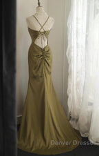 Mermaid V-Neck Satin Long Prom Dress Elegant Spaghetti Strap Formal Dress