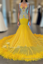 Mermaid V-neck Sequined Beaded Floor-length Sleeveless Open Back Prom Dress