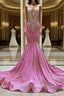 Mermaid V-neck Sequined Floor-length Sleeveless Prom Dress