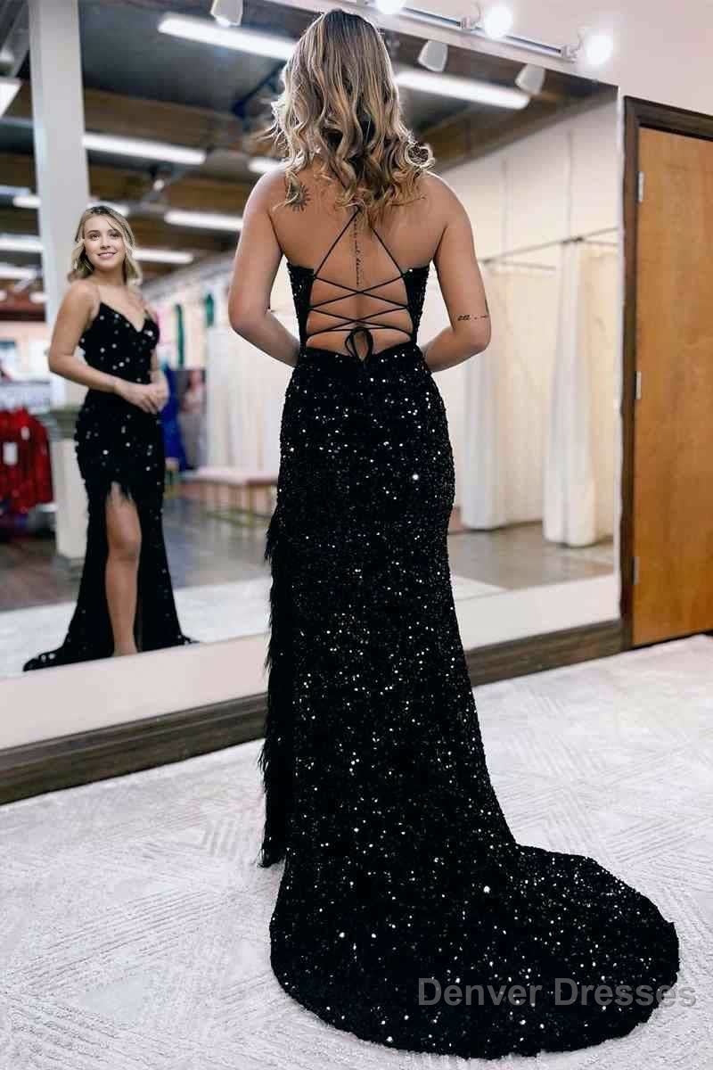 Mermaid V Neck Sequins Long Prom Dress with Slit