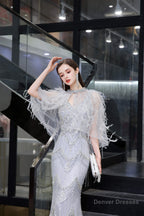 Mermaid V Neck Sleeveless Floor Length Prom Dresses With Crystal Beading