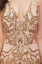 Mermaid V Neck Sleeveless Sequind Long Prom Dresses