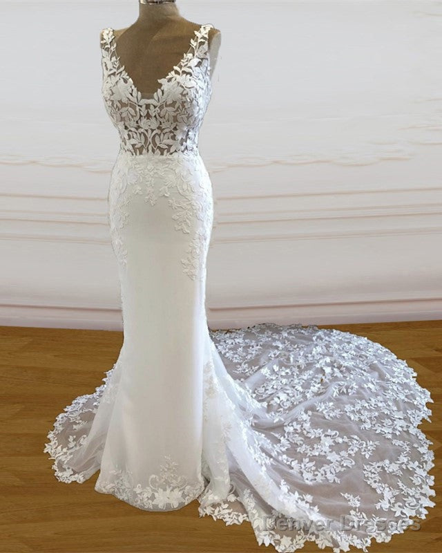 Mermaid V Neck Sweep Train Lace Embroidery Wedding Dress Secondary image