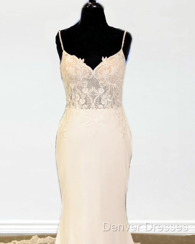 Mermaid V Neck Sweep Train Wedding Dress Lace Appliques Secondary image