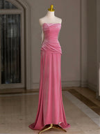 Mermaid Velvet Beads Pink Long Prom Dress, Pink Long Formal Dress
