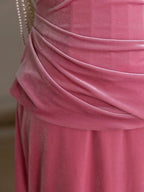 Mermaid Velvet Beads Pink Long Prom Dress, Pink Long Formal Dress
