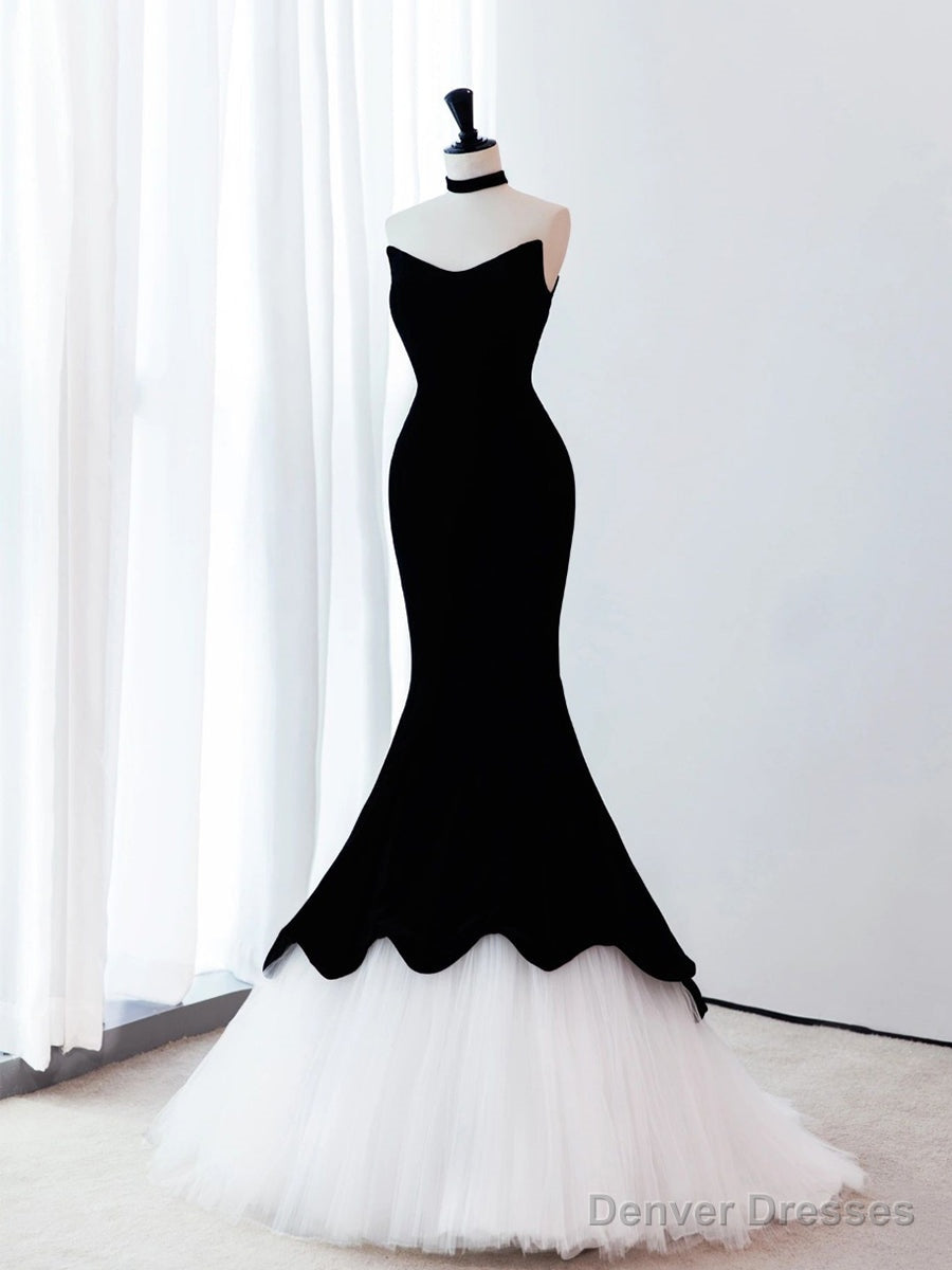 Mermaid Velvet Black Long Prom Dress, Black Long Formal Dress Main image