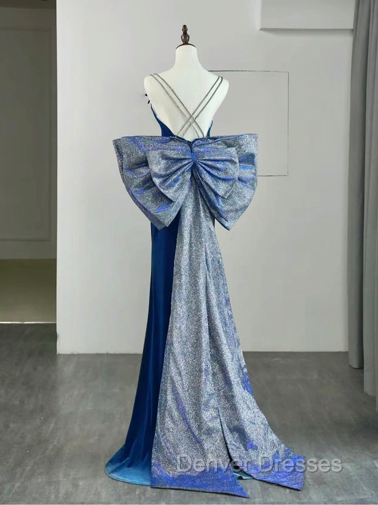 Mermaid Velvet Blue Long Prom Dress, Blue Long Formal Dress Secondary image