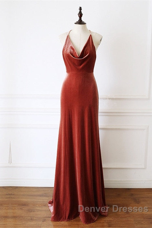 Mermaid Velvet Bridesmaid Dress Draped Neck