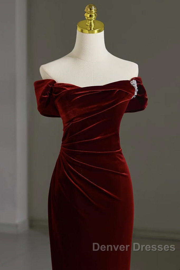 Mermaid Velvet Burgundy Long Prom Dress, Burgundy Long Evening Dress Secondary image