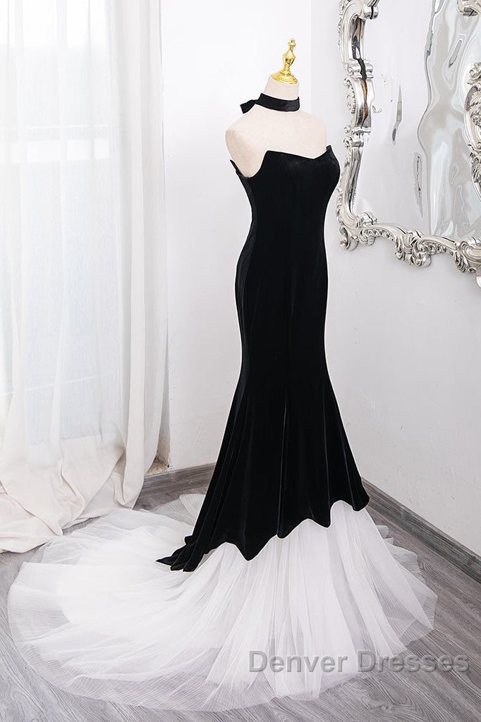 Mermaid Velvet Tulle Black Long Prom Dress, Black Long Formal Dress Secondary image