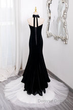 Mermaid Velvet Tulle Black Long Prom Dress, Black Long Formal Dress