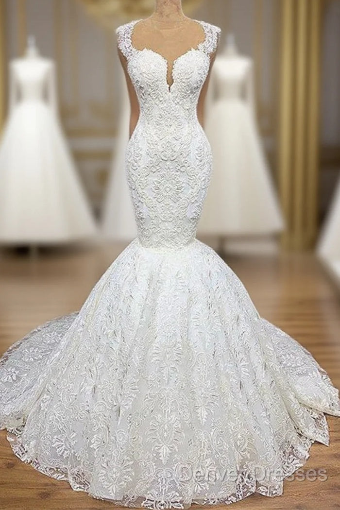 Mermaid Wedding Dress With Appliques Tulle Ruffles Lace Bridal Gowns Prom Dress