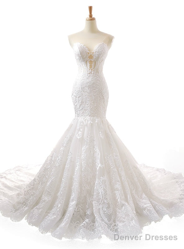 Mermaid White Sweetheart Neck Backless Appliques Wedding Dress Main image