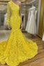 Mermaid Yellow One Shoulder  Long Sleeve Prom Dress