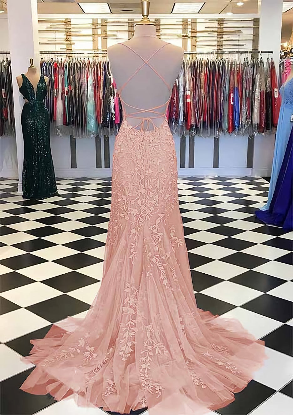 Mermiad Blush Spaghetti Straps Prom Dress with Appliques Secondary image