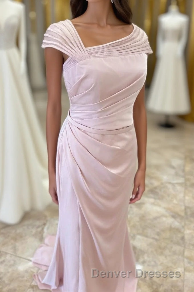 Pink Asymmetrical Mermaid Satin Long Mother of Bride Dress Main image
