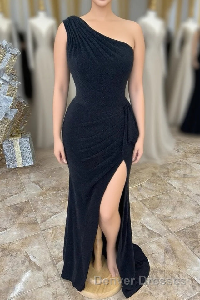 Black One Shoulder Mermaid Ruffle Long Mother of Bride Dress with Slit Main image