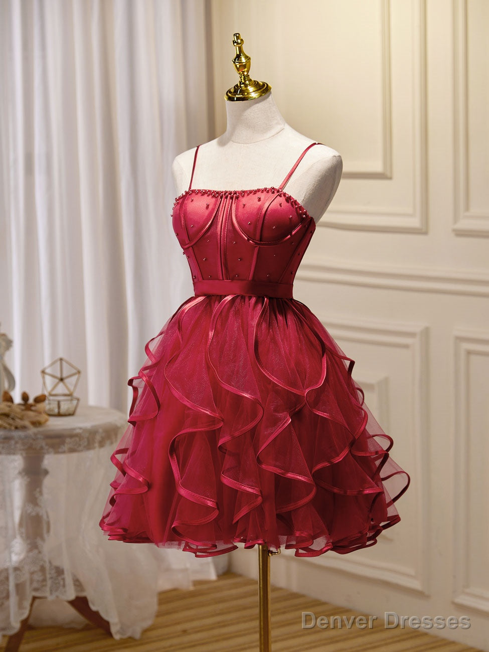 Mini/Short Burgundy Prom Dress,  Puffy Cute Burgundy Homecoming Dress Secondary image