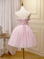 Mini/Short Pink Prom Dress, Cute Pink Homecoming Dresses with Beading Applique