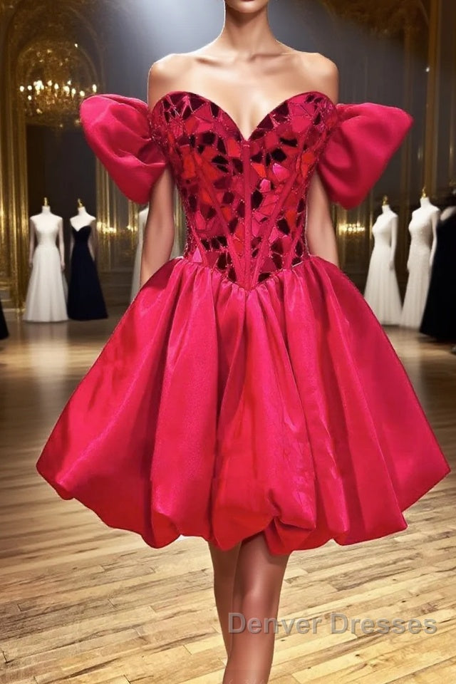 Mini/Short Red Satin Short Prom Dress, Short Homecoming Dress Main image