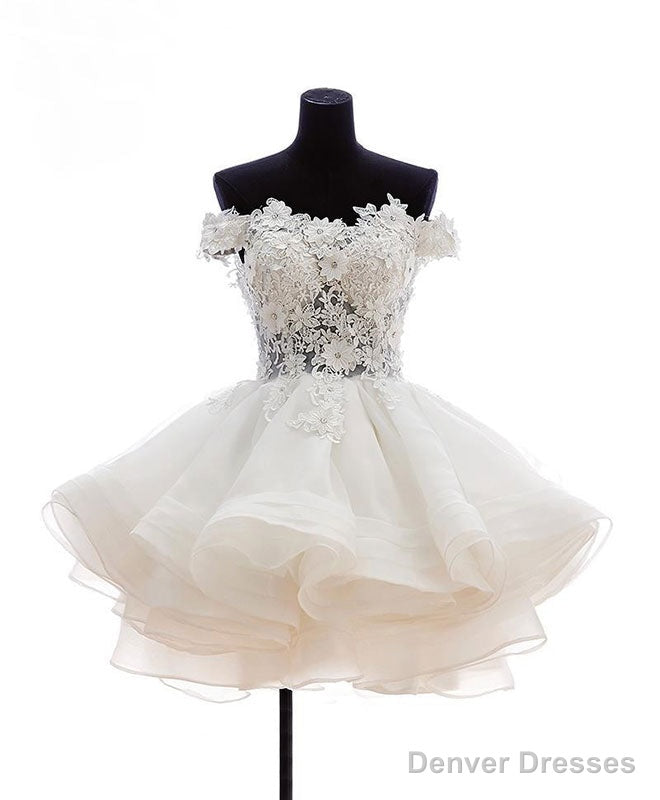 Mini Tulle Lace Short Prom Dress, Lace Cute Homecoming Dress